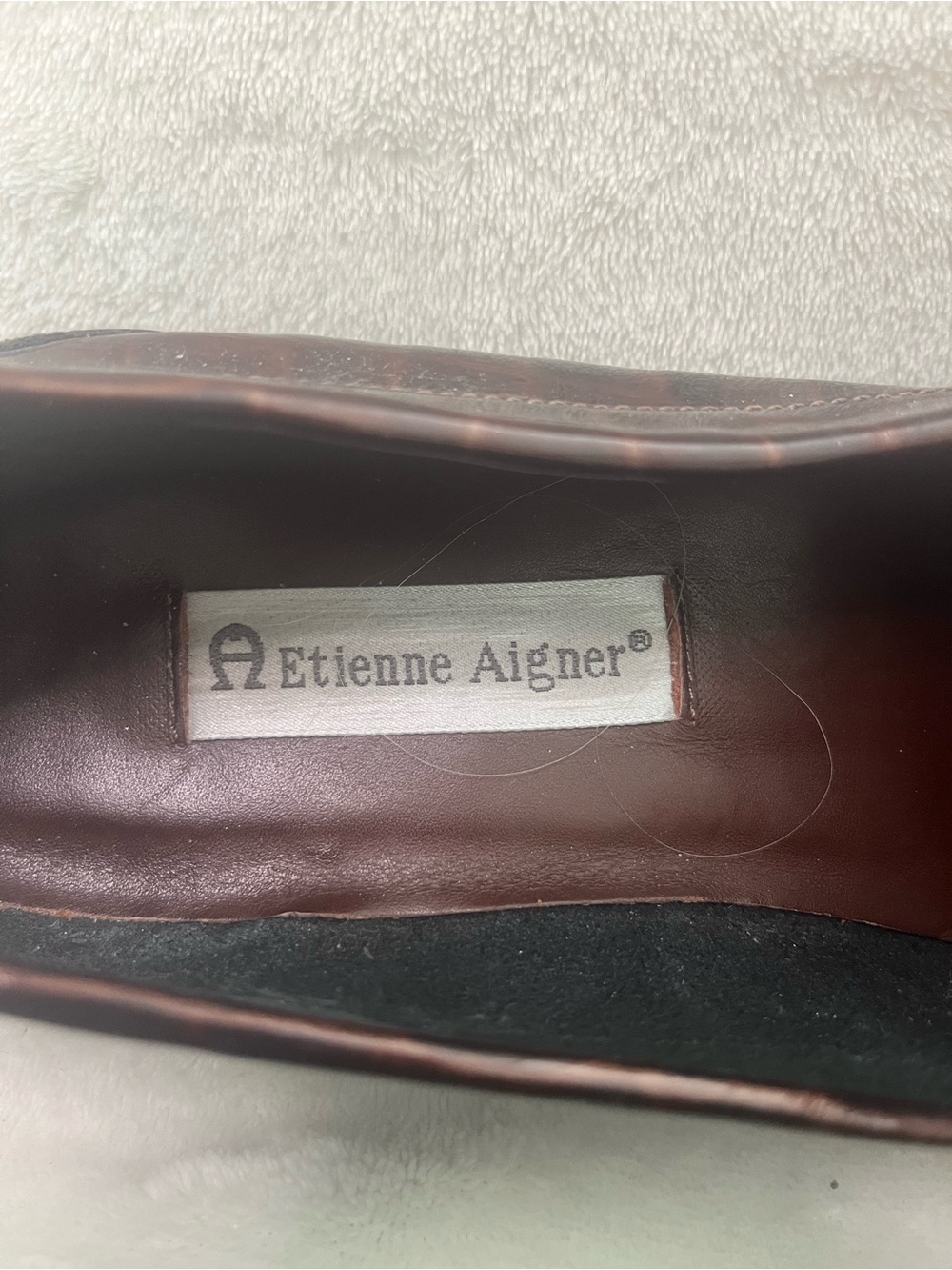Etienne Aigner Women’s Brown Croc-Embossed Leather Loafers - Picture 4 of 6